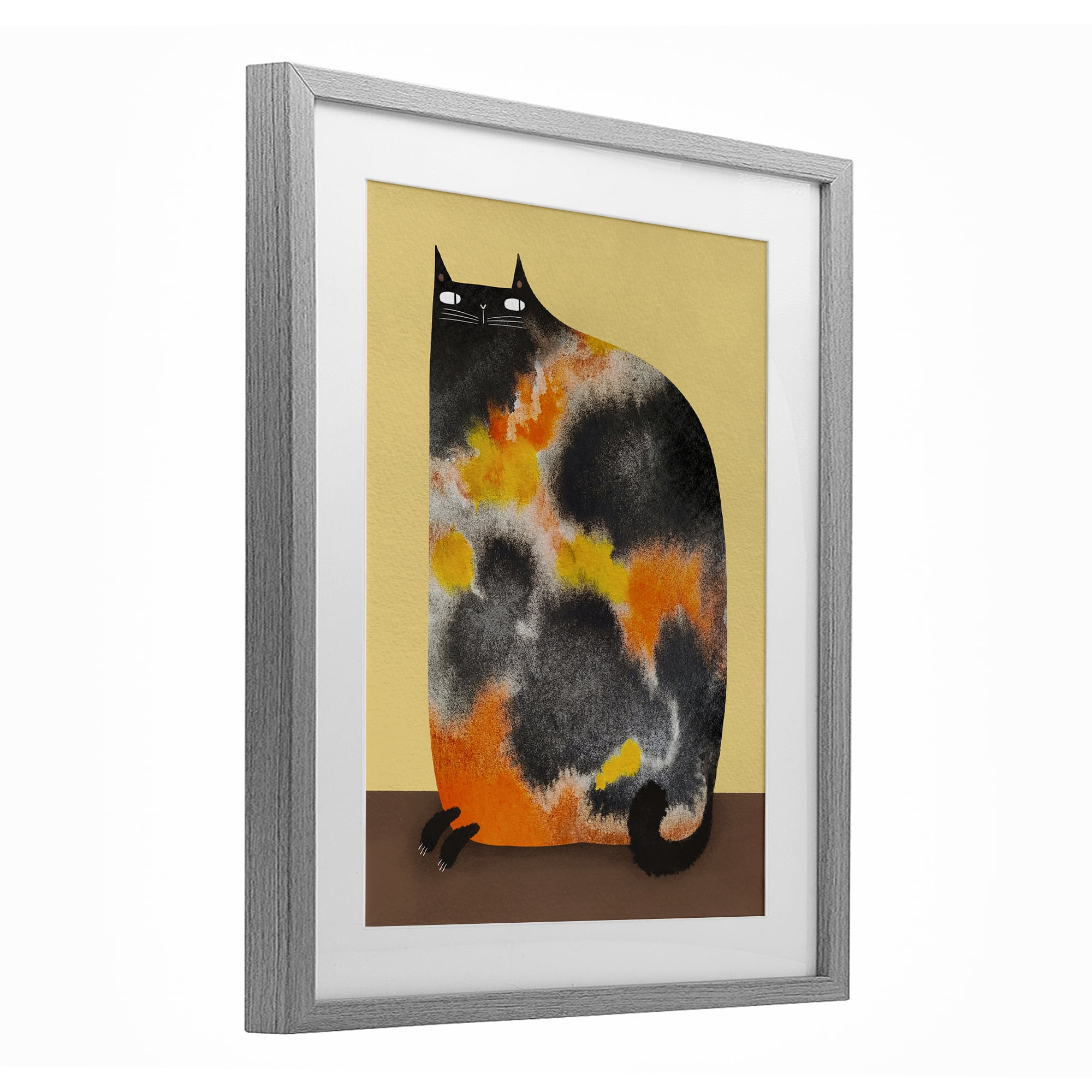 Stupell Industries Diluted Calico Cat Gray Framed Print Under Glass, design by Gabriela Avila