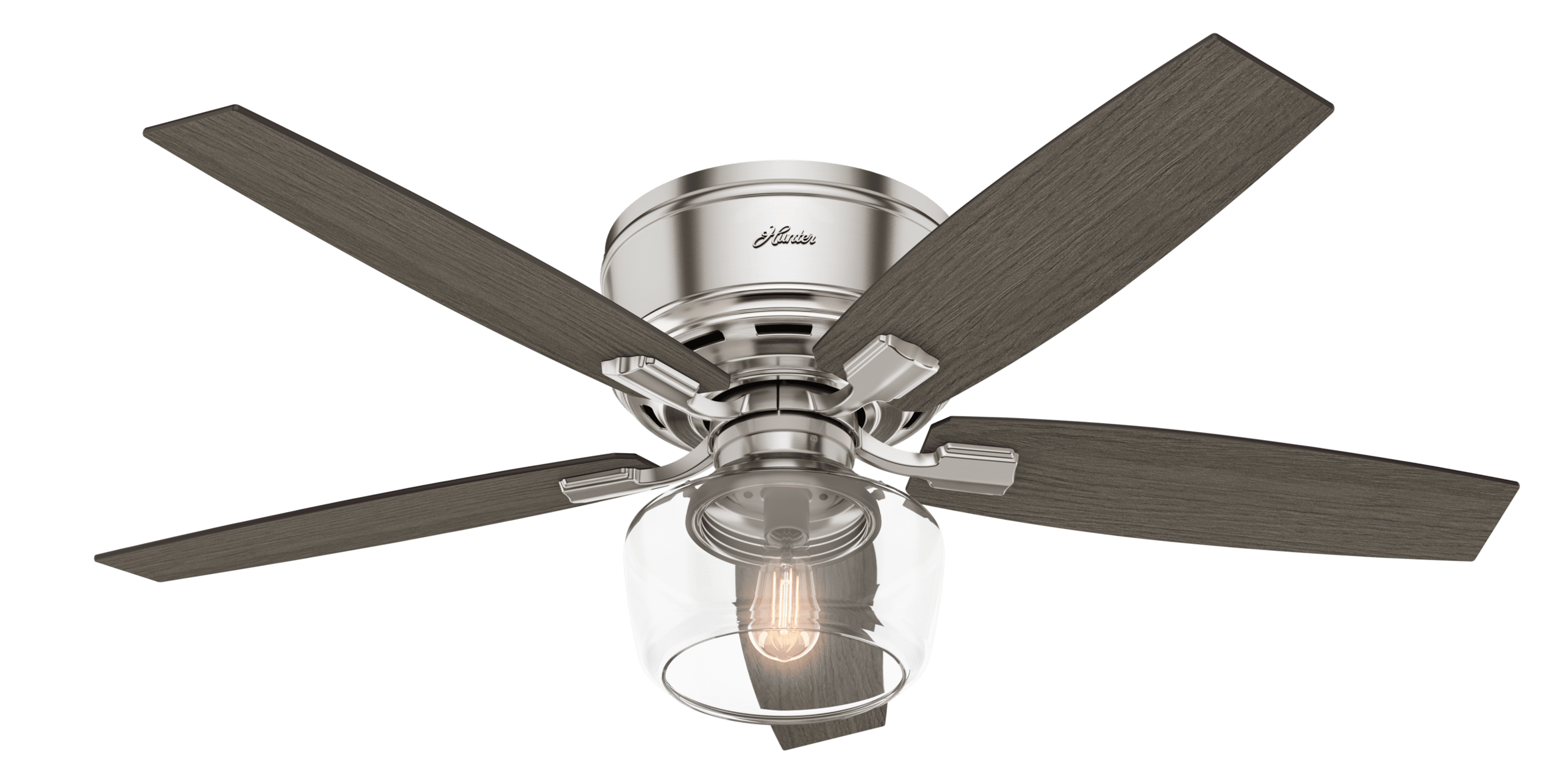 Hunter 52" Low Profile Contemporary Ceiling Fan with LED Light in Brushed Nickel 