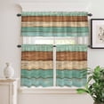 thumbnail image 2 of 3 Piece Kitchen Curtains and Valances Set Farmhouse Teal Blue Brown Cafe Curtains 24 Inch Length Vintage Wooden Striped Valance & Tier Curtain for Living Room Bedroom Small Window 54"x18"+27"x24"*2, 2 of 6