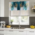 thumbnail image 4 of Abstract Teal Green Curtain Valances for Windows, Kitchen Valance Window Treatments Panel 2 Pack, White Gold Textured Art Rod Pocket Short Curtains for Bathroom Bedroom 60 x 18 Inch, 4 of 8