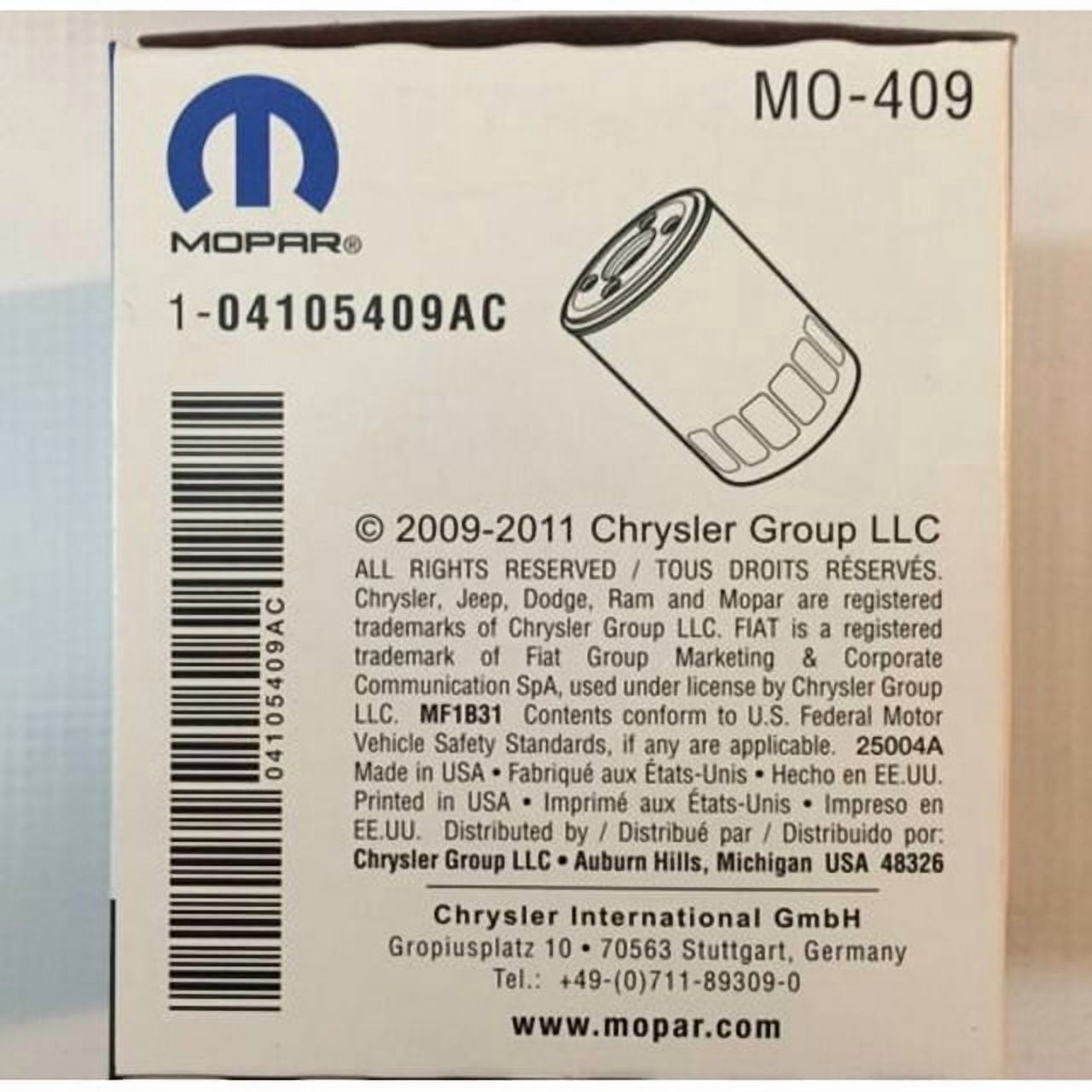 (4 pack) Mopar MO-409 Original Equipment Engine Oil Filter Chrysler 04105409AE
