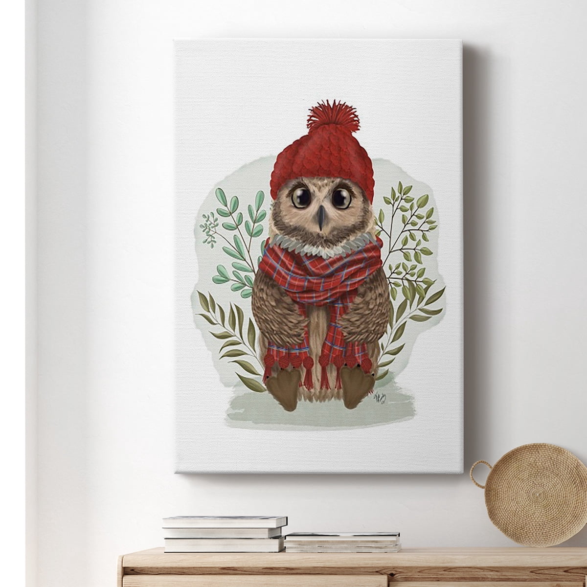 Owl in Tartan Scarf Premium Gallery Wrapped Canvas - Ready to Hang
