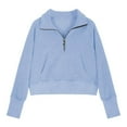 thumbnail image 3 of miqiqism Girls Thumb Holes Shirts Tops Long Sleeve Sweatshirts Fleece Lined Tshirts Fashion Half Zip Blouse Oversize Pullover Top Trendy Outfits Clothing,01_Light Blue,Size 140/9Y, 3 of 4