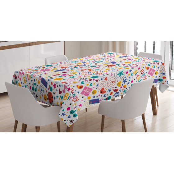 Birthday Decorations Tablecloth Dotted Spirals Stars Hearts