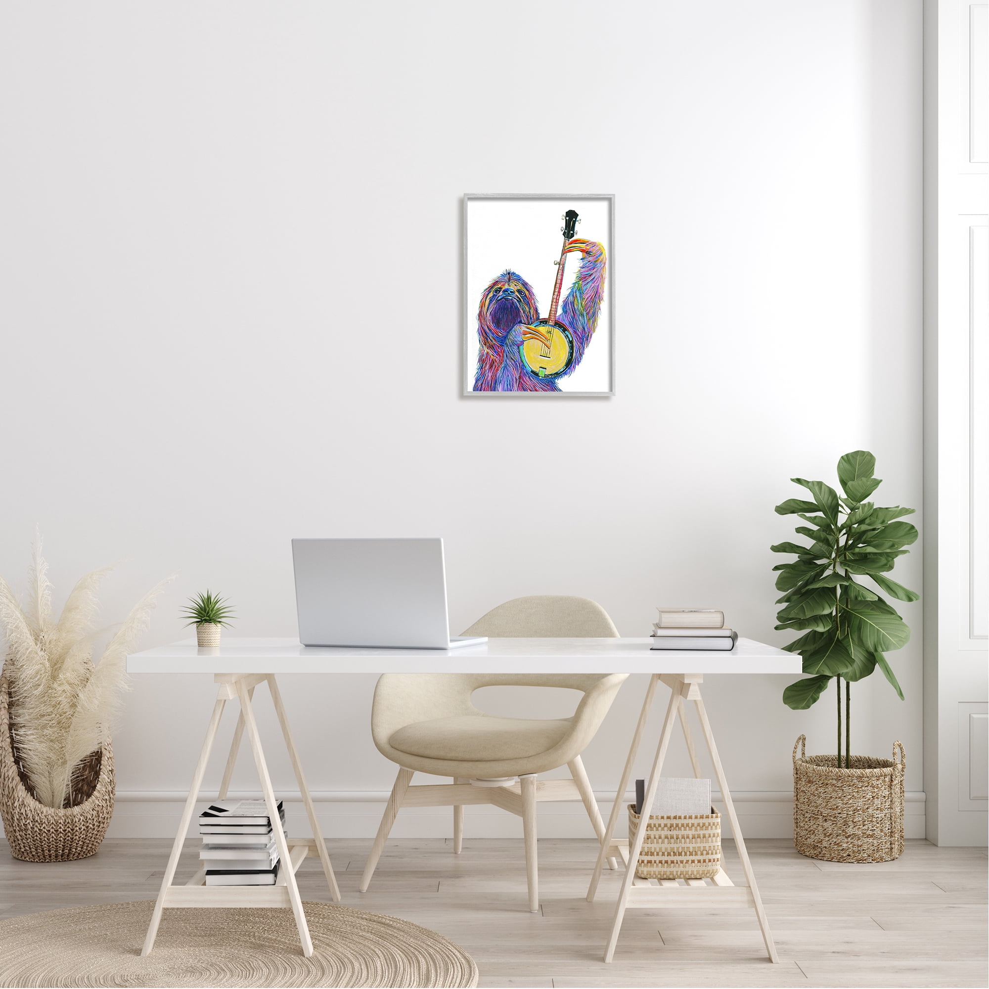 Stupell Industries Vibrant Sloth Musician Playing Banjo Musical Instrument Framed Wall Art, 16 x 20, Design by Melissa Symons