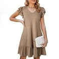 thumbnail image 2 of Women's Flowy V Neck Peplum Dress Casual Short Sleeve Loose Fit Comfortable Summer Tunic Stylish Elegant Outfit, 2 of 2