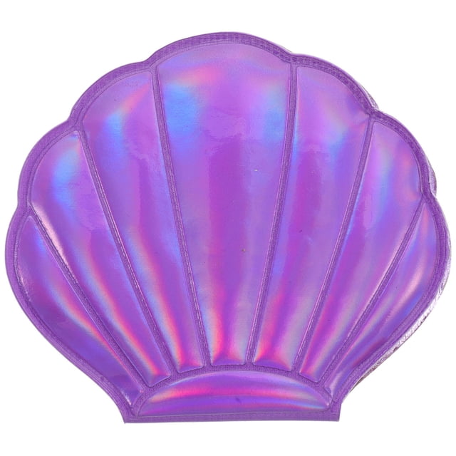EeaseMX Espejo plegable de doble cara con forma de concha, de piel sintética, portátil, holográfico, para niñas y mujeres (morado)