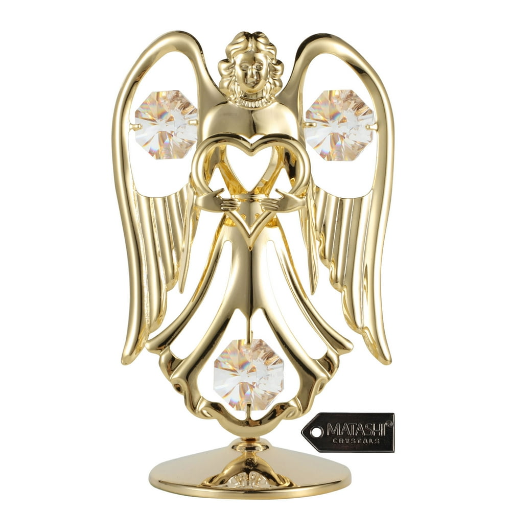 Matashi 24K Gold Plated Crystal Studded Angel Holding A Heart Ornament