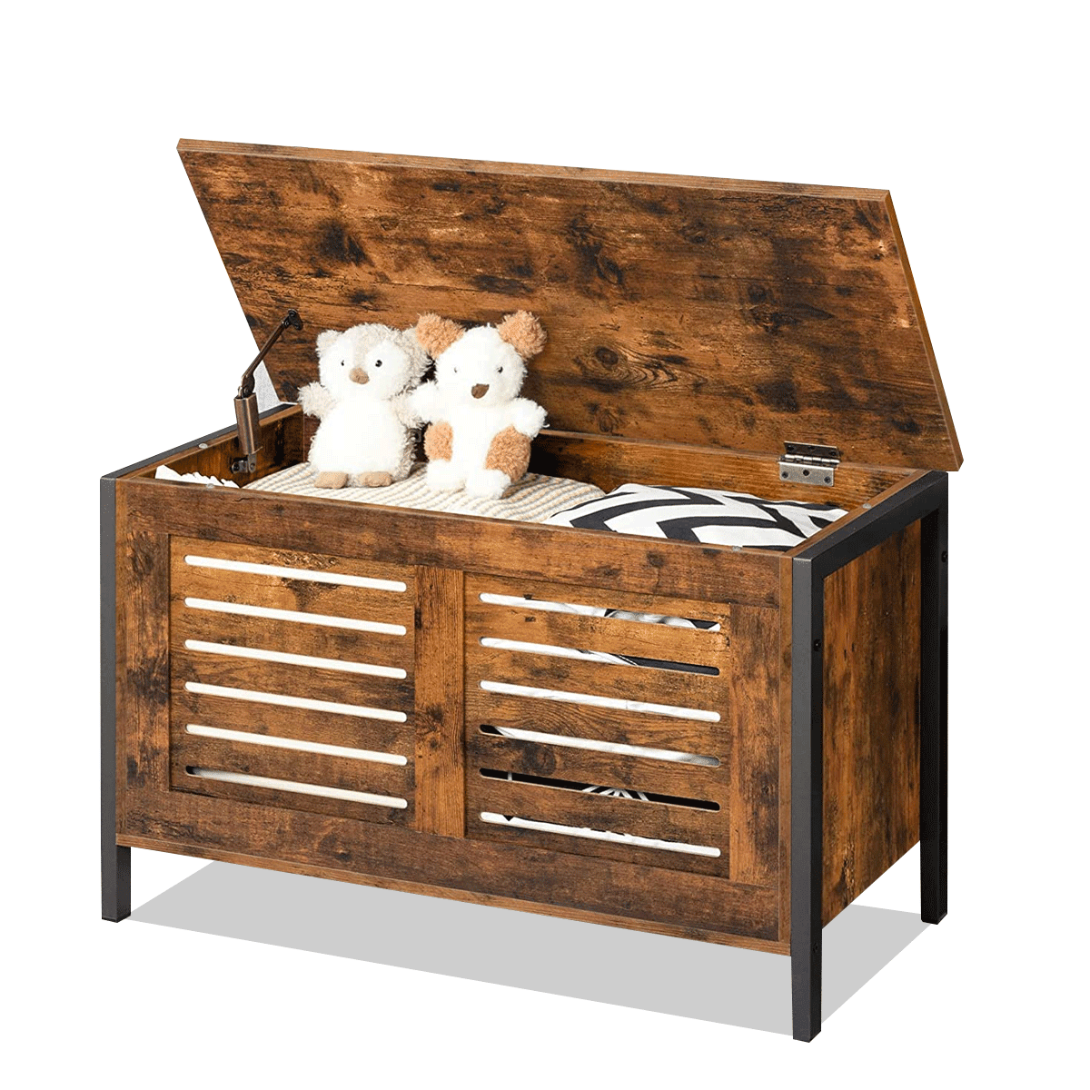 Wood Storage Chest, Retro Storage Trunk with 2 Safety Hinges, Storage