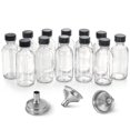 thumbnail image 1 of 12, Bouteilles en Verre Transparent de 2 Oz (60ml) avec Couvercles et 3 Entonnoirs en Acier Inoxydable - Bouteilles Rondes Boston pour Potion, Jus, Shots au Gingembre, Huiles, 1 of 4