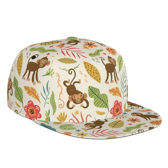 Balery Baseball Cap Flat Bill Hats for Men Adjustable Size for Running Workouts and Outdoor Activities All Seasons Dad Hat(Monkeys in the Jungle )