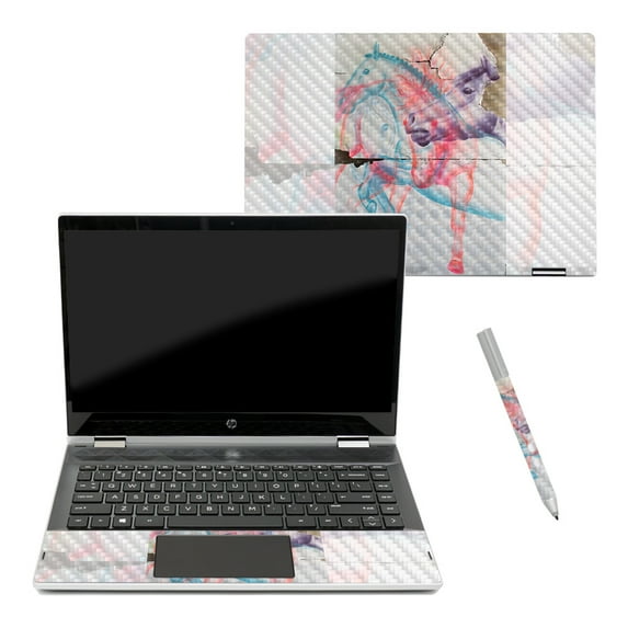 Carbon Fiber Skin Decal Wrap Compatible With HP Pavilion x360 14" (2018) Sticker Design Damaged Horses