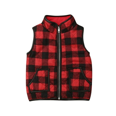 

Karuedoo Baby Girl Winter Plaid Cotton Jacket Waistcoat Zipper Coat Warm Outwear