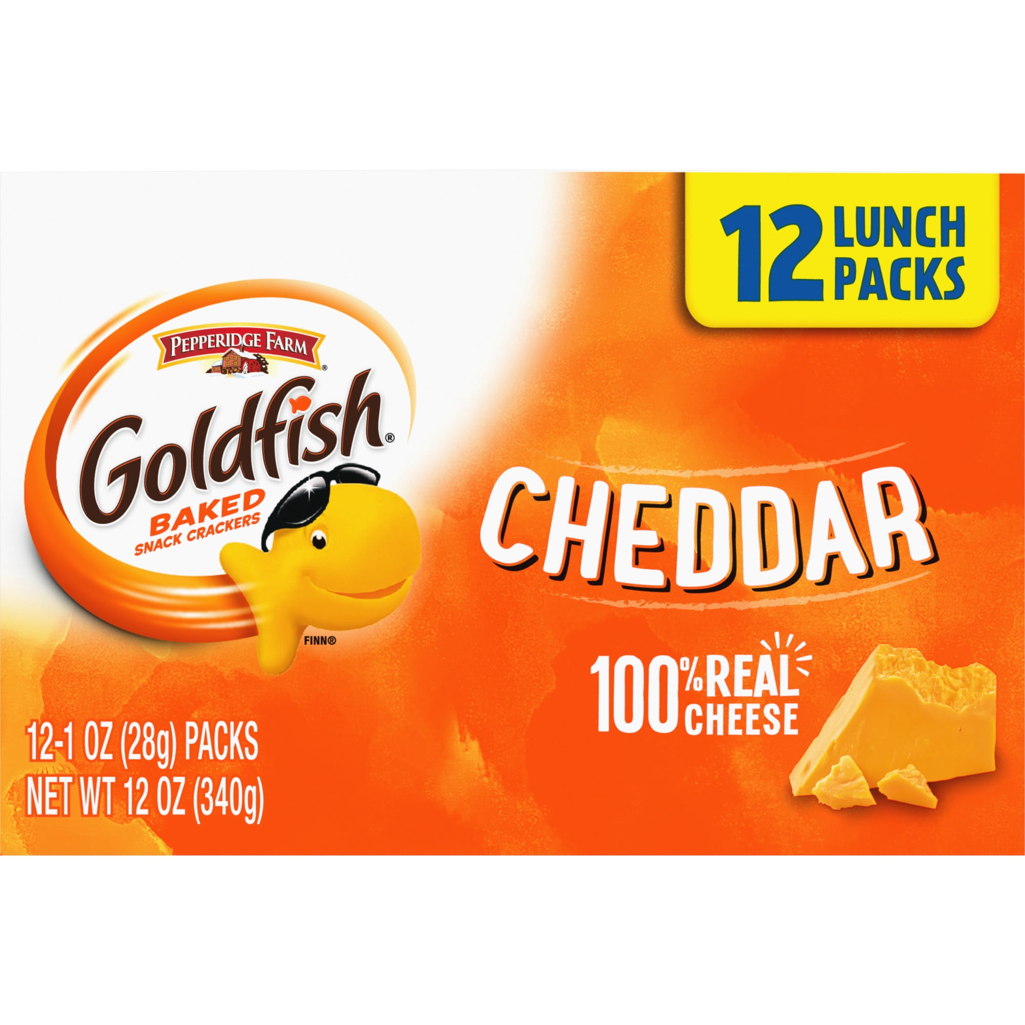 Goldfish Cheddar Cheese Crackers, Snack Packs, 1 oz, 12 Count Multi-Pack Tray