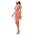 thumbnail image 3 of EMERALD SUNDAE Womens Coral Tie Smocked Floral Sleeveless Halter Short Party Fit + Flare Dress XS, 3 of 4