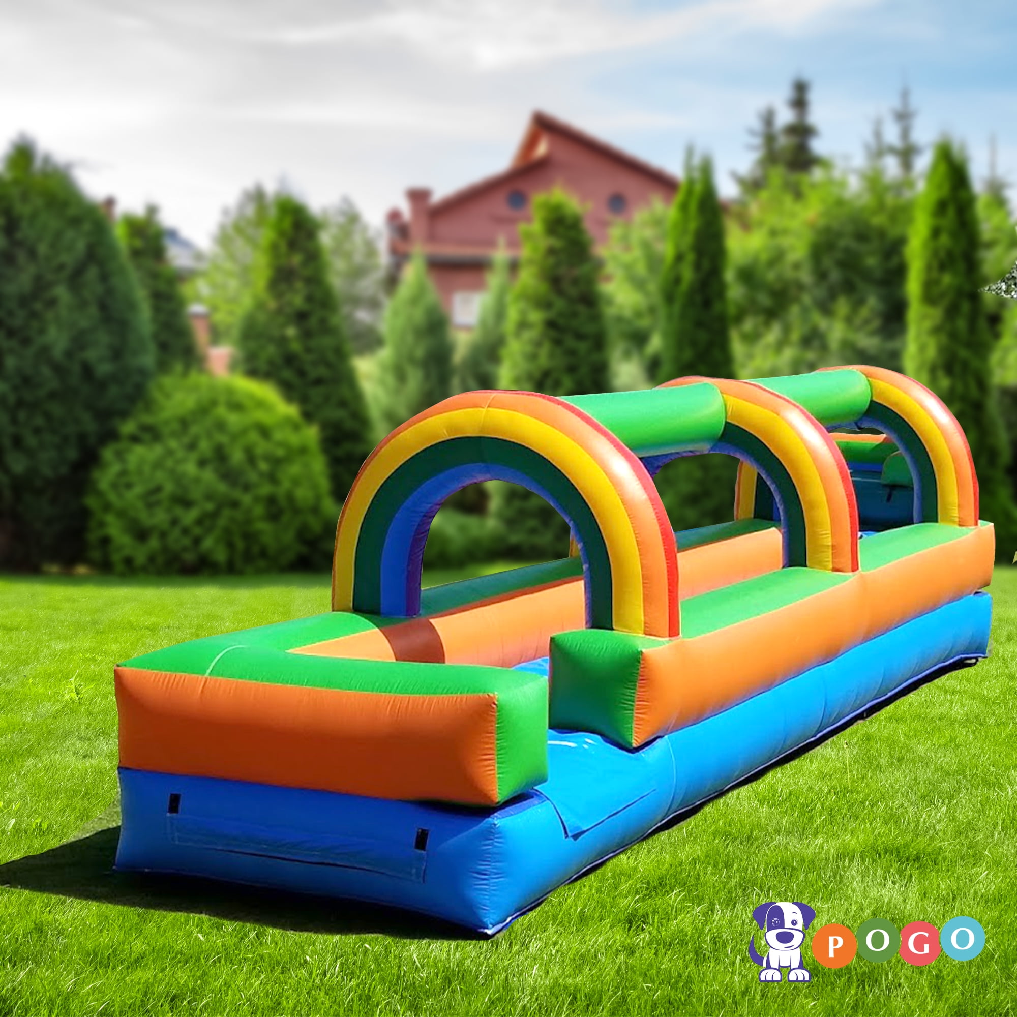 Pogo Crossover Inflatable Rainbow Splash and Ride Water Slide with Blower, Rainbow