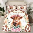 thumbnail image 2 of Manfei Kawaii Highland Cattle Twin Sheet Sets, Fashion Brown Cow Print Twin Fitted Sheet, Romantic Rose Floral Flat Sheet, Luxury Bedroom Decor, 3pcs, 2 of 7
