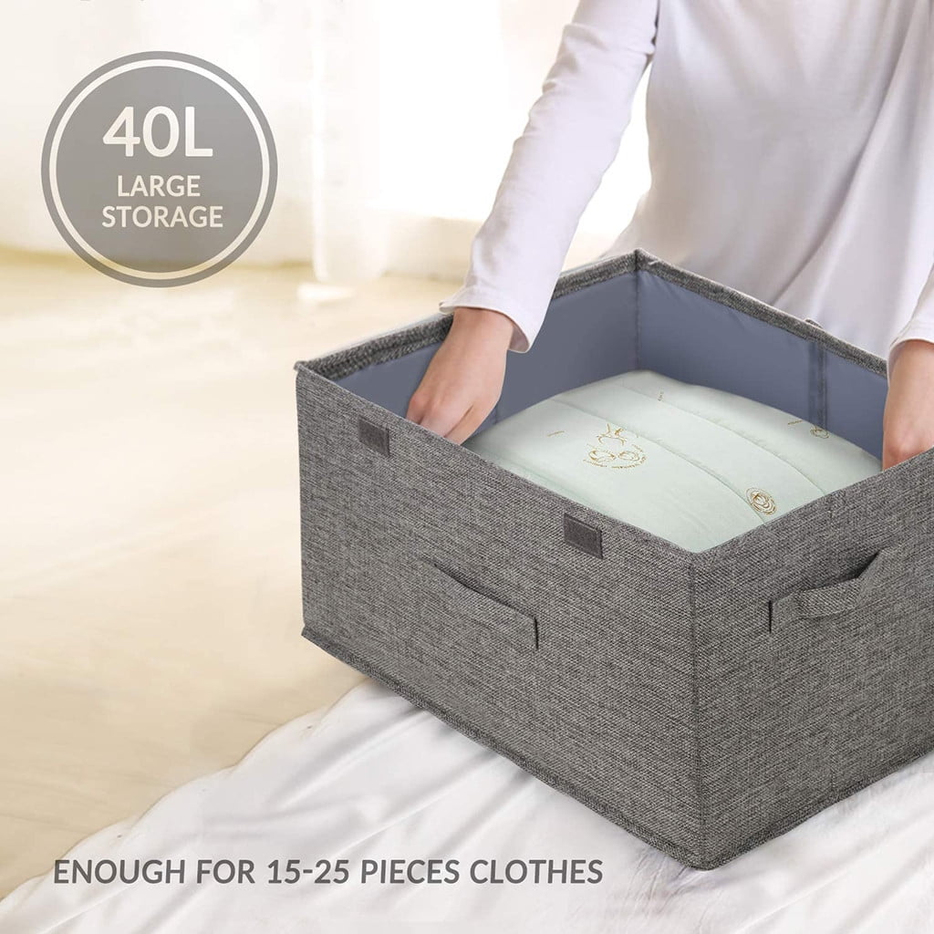Hewann Collapsible Linen Fabric Storage Box - Large Organizer for Clothing, Toys, and Household Items, Versatile and Stylish Grey Bins for Home and Gifts - 50x30x25cm