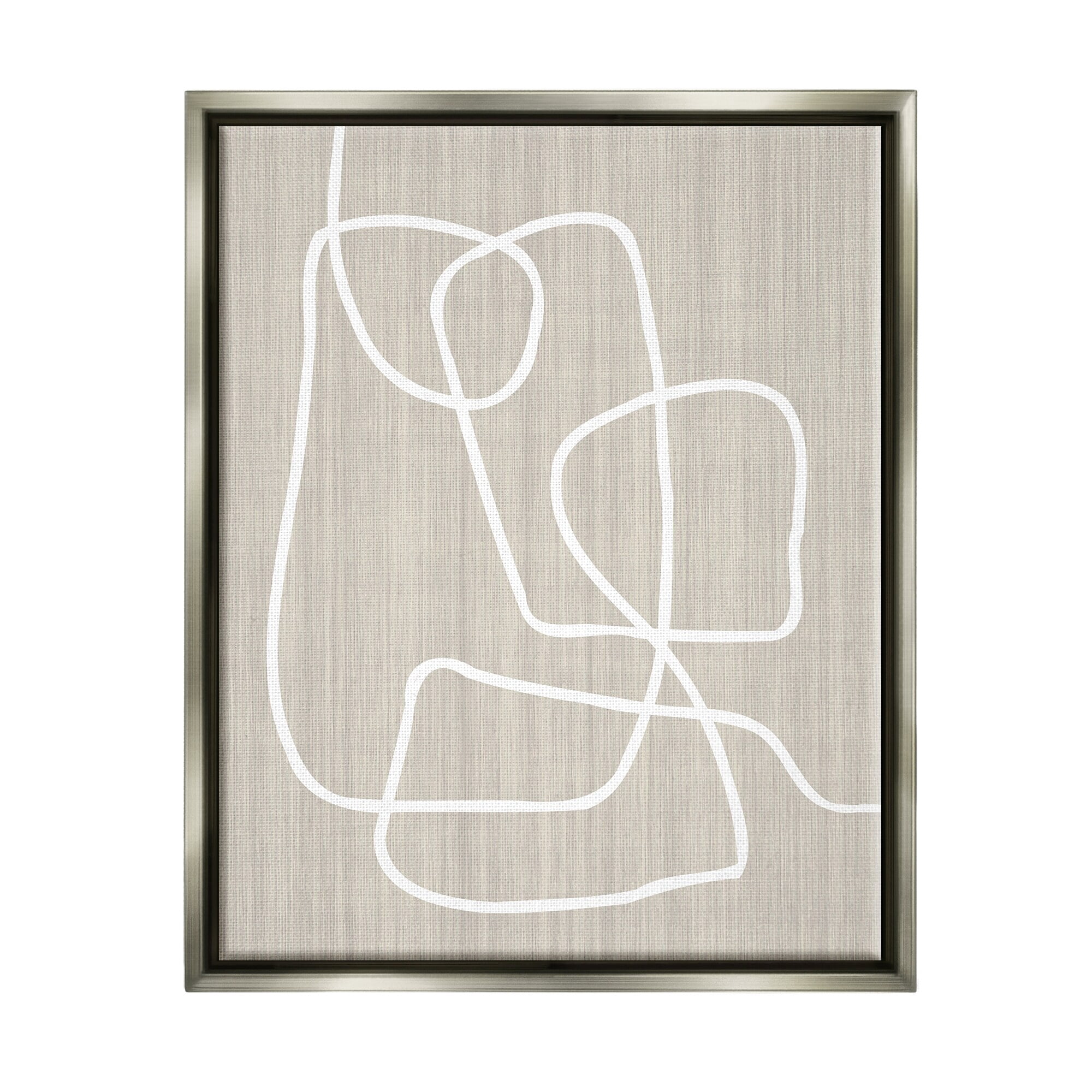 Stupell Industries Minimal White Line Beige Grain Pattern Modern Luster Gray Framed Floating Canvas Wall Art, 24x30, by Alpenglow Workshop