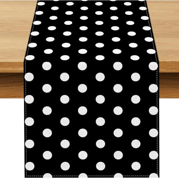 Black and White Polka Dot Table Runner Cartoon Birthday Party Decoration Baby Shower Dining Room Home Kitchen Table Decor (Black, 13.8" x 71")
