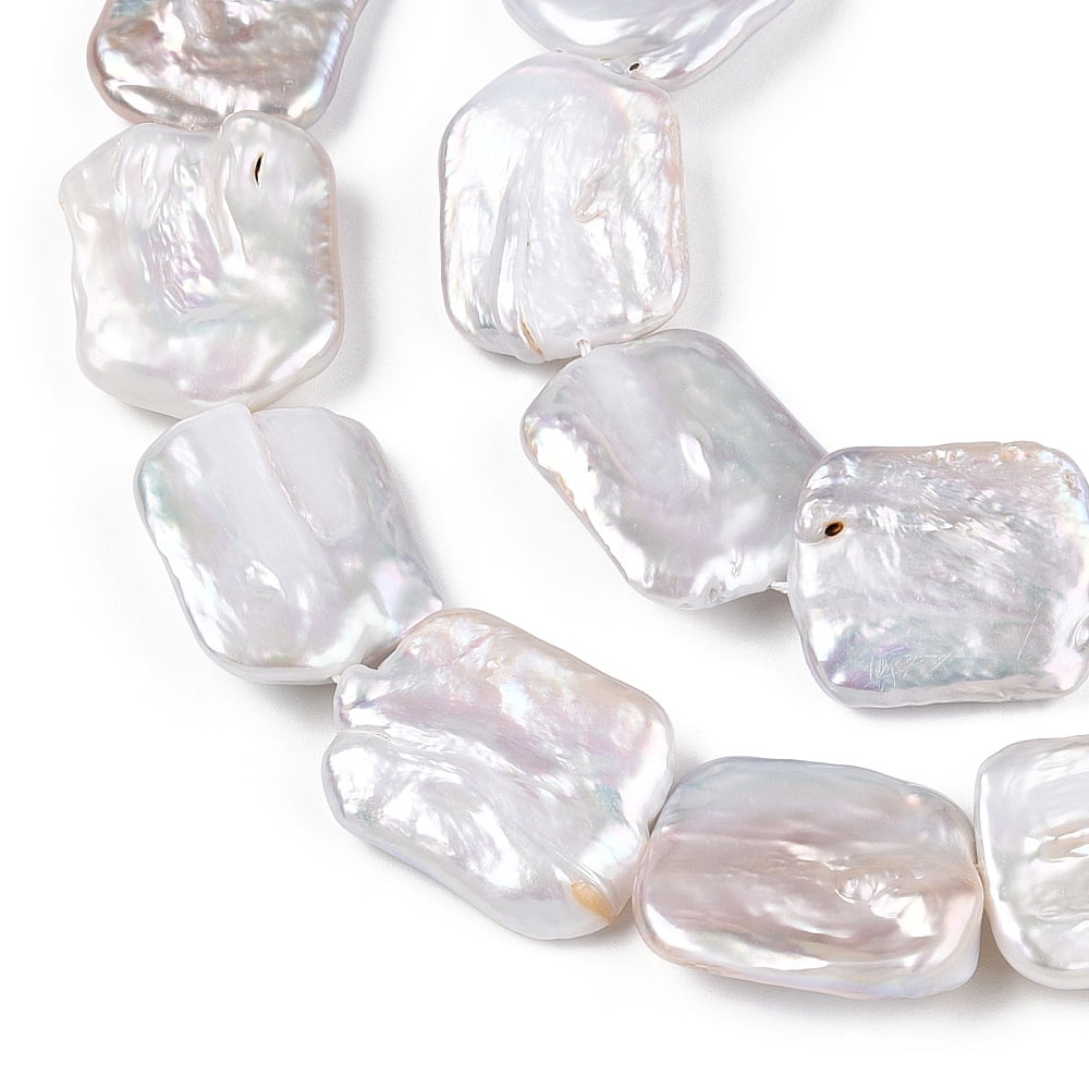 Natural Keshi Pearl Beads Strands Cultured Freshwater Pearl Baroque Pearls Rectangle Seashell Color 21~26x18.5~23x4.5~9mm Hole: 0.6mm about 16pcs/strand 14.57~14.96 inch(37~38cm)