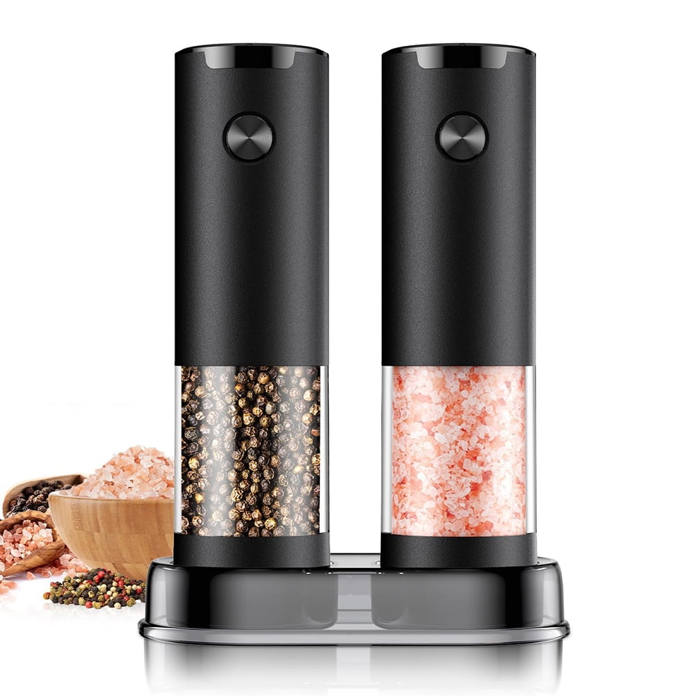 Electric Salt and Pepper Grinder Set Automatic Battery Pepper Mill Shakers Adjustable Coarseness Easy Filling Upgraded Larger Capacity with Led