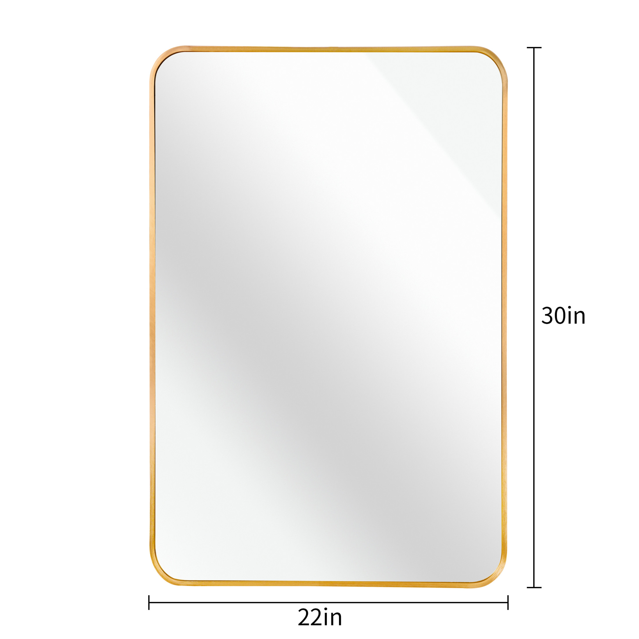 Noble House 22"x30" Rectangular Bathroom Wall Mirror, Aluminum Alloy Frame, HD Shatterproof Glass, Gold
