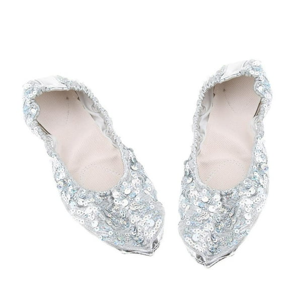 Zapatos de ballet con lentejuelas Zapatos Zapatos de ballet Zapatos de baile Zapatos de gimnasia Damas Niñas Cuero Plata Colcomx Zapatillas de danza del vientre