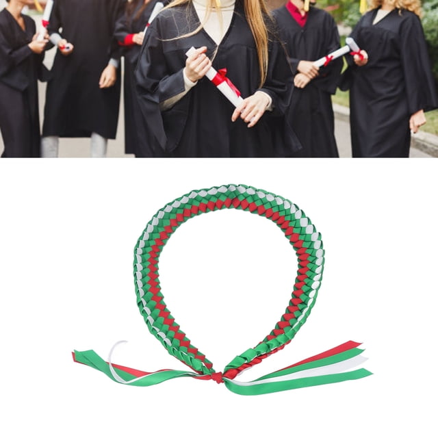 47.24in Graduation Ribbon Lei 4 Strands Handmade Braided Necklace for School Graduation Gift Party
