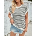 thumbnail image 4 of Sweater Vest Women Trendy Casual Striped Knit Crew Neck Sleeveless Pullover Tank Top Cap Sleeve Lightweight Spring Fall Alsol Lamesa, 4 of 6