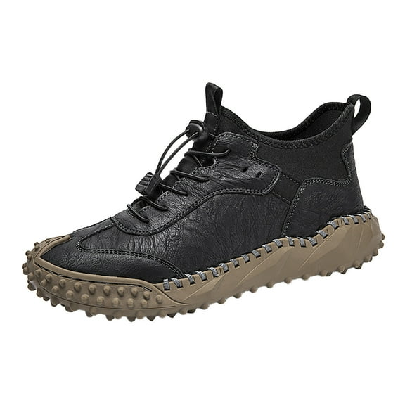 ZRBYWB Mens Sneakers Autumn Male Leather Shoes Breathable Trend Versatile Male Shoes Handmade High Top Shoes Fashion Sneaker