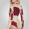 thumbnail image 4 of Roses Flowers Floral Women's Bodysuit Jumpsuit Mock Turtle Neck Long Sleeve TopsOne Piece Leotards Shirt Yoga Outfits, 4 of 8