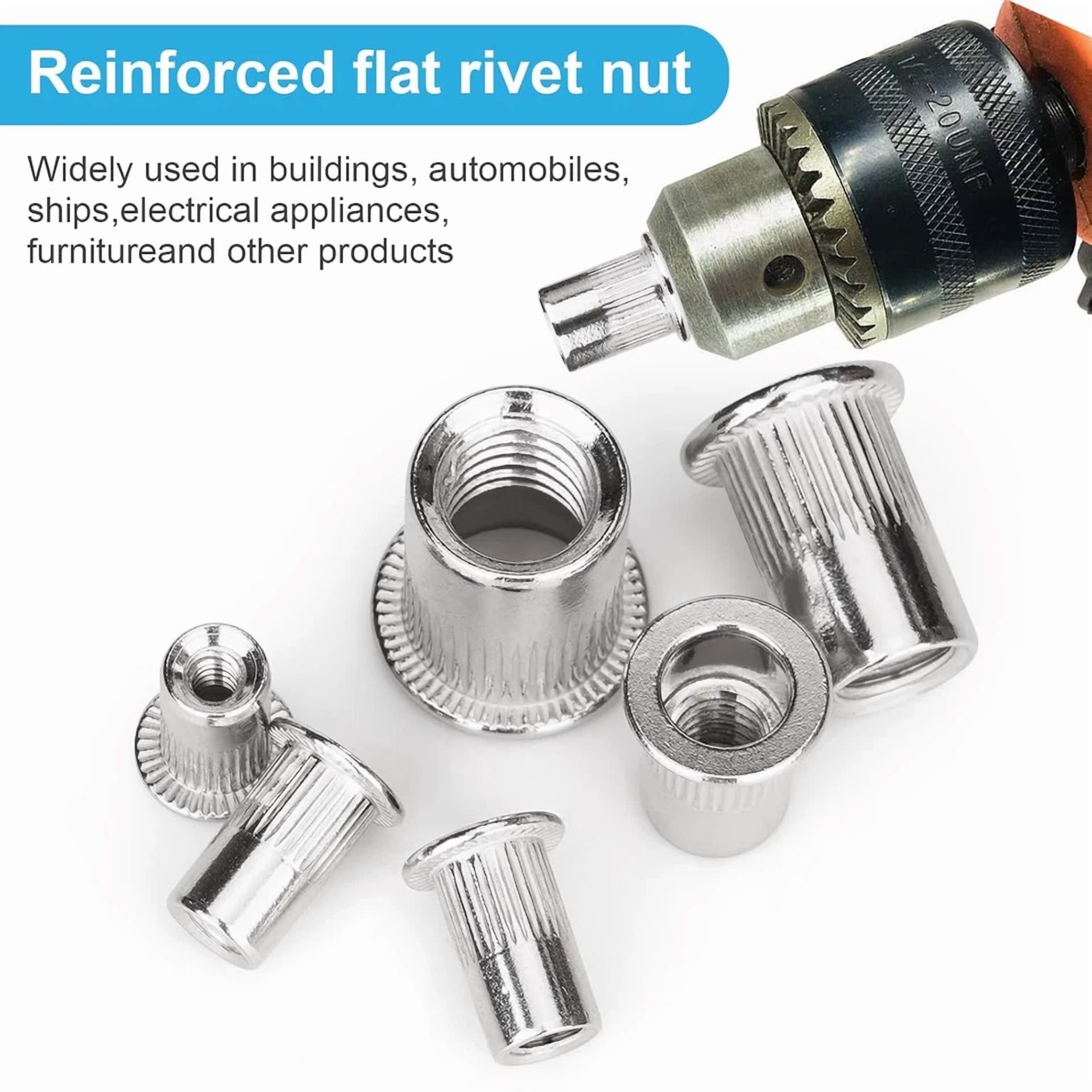 CIRCLE- 30 Pcs 3/8"-16 Rivet Nut, 304 Stainless Steel Flat Head Rivnut Threaded Insert N
