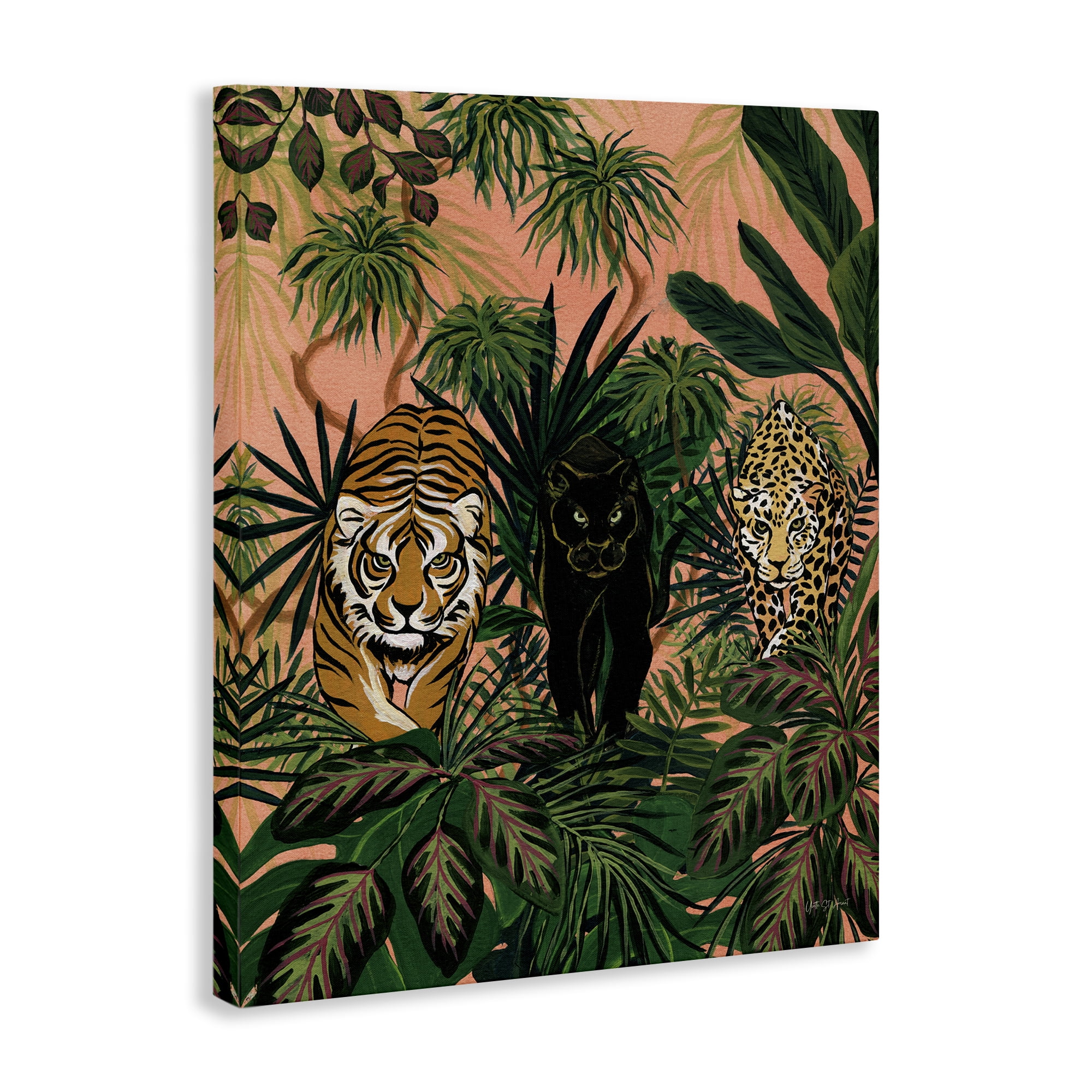 Stupell Industries Boho Jungle Prowlers Animals Painting Wrapped Canvas Art Print Wall Art, 16 x 20