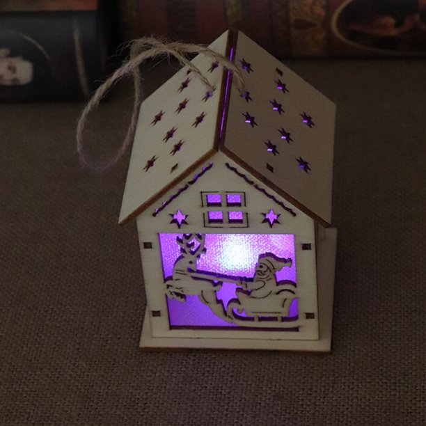 Decoraciones navideñas Iluminación Nieve LED Árbol de Navidad Decoraciones Colgante DIY Abanopi Carro de tracción de ciervo mediano de casa de madera luminosa para ancianos