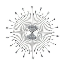 DecMode 23" Silver Metal Starburst Wall Clock with Crystal Embellishment