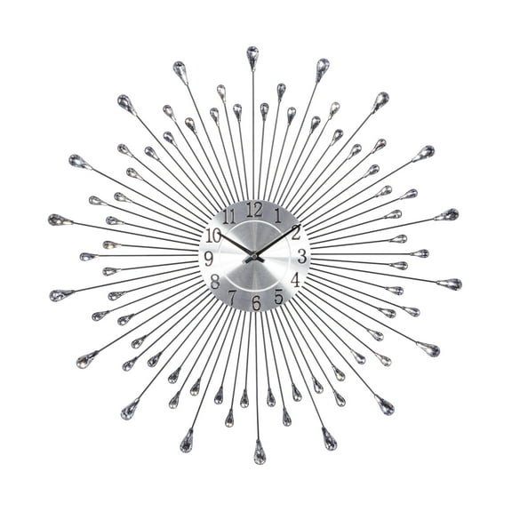 DecMode 23" Silver Metal Starburst Wall Clock with Crystal Embellishment