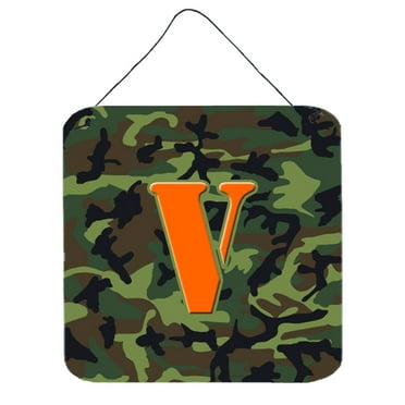 Letter V Monogram - Camo Green Wall or Door Hanging Prints