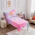 thumbnail image 3 of Unicorn Toddler Bedding Set for Girls, Pink Rainbow Floral Toddler Comforter Set Stars Kids Bed in A Bag with Comforter, Flat Sheet, Fitted Sheet and Pillowcase, Pink, 3 of 9
