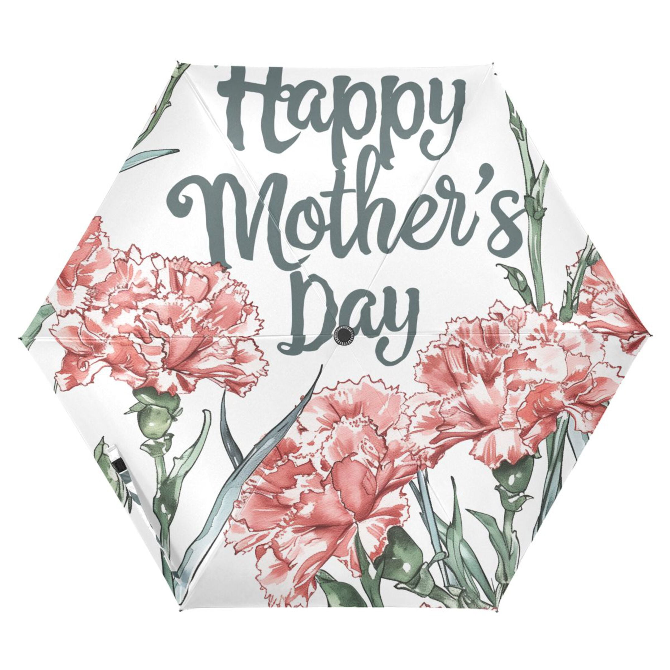 Happy Mother's Day Carnation Flowers Compact Sun Umbrella Windproof Travel Umbrellas for Rain Strong Portable UV Protection