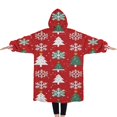 thumbnail image 2 of Oversized Wearable Blanket Hoodie,Red Christmas Tree and Snowflake Pattern Sherpa Blanket Hoodie with Super Pockets,Super Warm Fuzzy Pullover for Women & Men, 2 of 6
