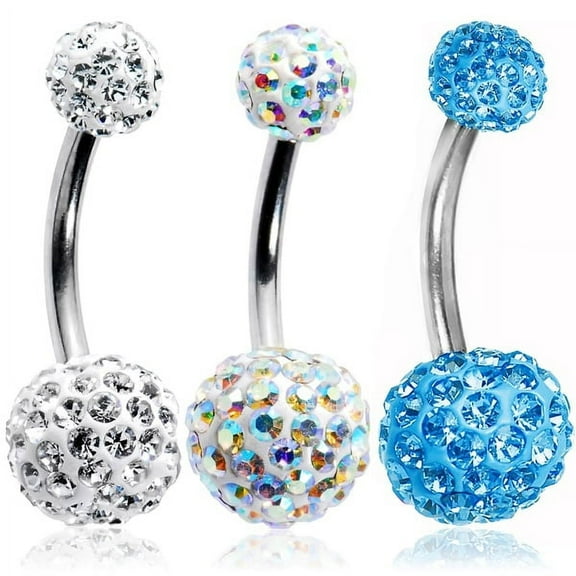 Crystal Belly Ring 3-Pack 14ga-3/8"(10 mm) 316L Surgical Steel