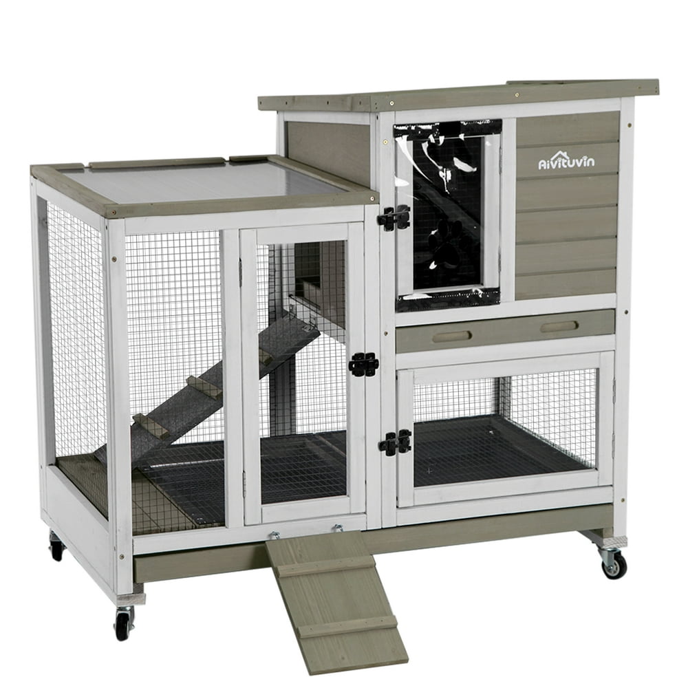 Aivituvin Indoor Rabbit Hutch Outdoor Bunny Cage with Slide Tray