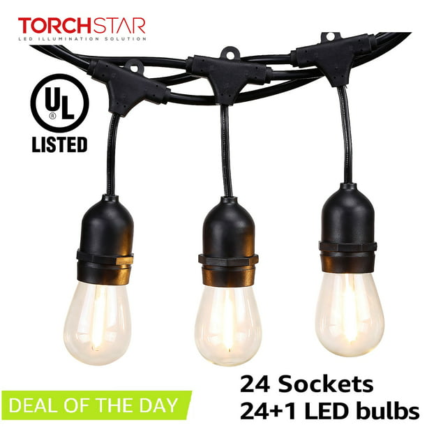 Torchstar 50ft 24 Sockets Outdoor, Commercial Outdoor String Lights White