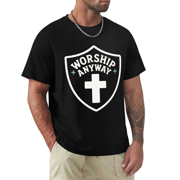 Worship Anyway Men's Graphic Short Sleeve Crewneck T-Shirt Black Large