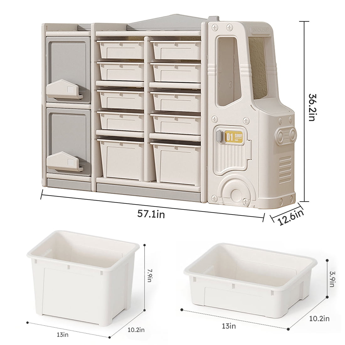 YIYADO 57-inch toy storage box, children's toy storage cabinet, 10 storage boxes, Gray