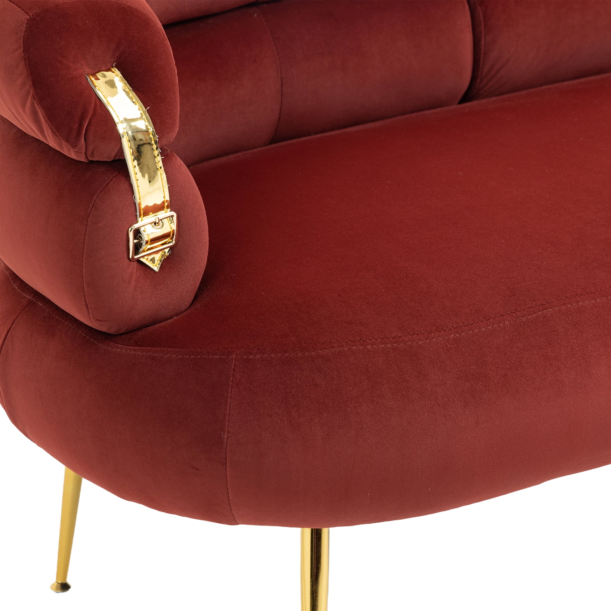 DEALTOPS Velvet Accent Chair Modern Upholstered Armchair with Metal Frame for Living Room-Wine Red