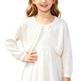 thumbnail image 2 of Dlentnea Girls Cardigan Sweater Kids Knit Cover up Button Cropped Tops Hollow out Long Sleeve Cardigans, 2 of 8