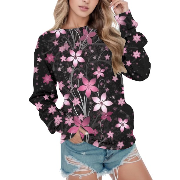 Gibobby Sudadera mujer Sudadera de vellón de manga larga con cuello redondo para(Negro,XL)
