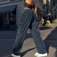 thumbnail image 4 of FUNUONY Wide Leg Pants Woman High Waisted Dress Work Pants Women Business Casual Trousers Slacks with Pockets Straight Tube Loose Temperament Corduroy Overalls Elastic Waist Pants Navy 3Xl, 4 of 6